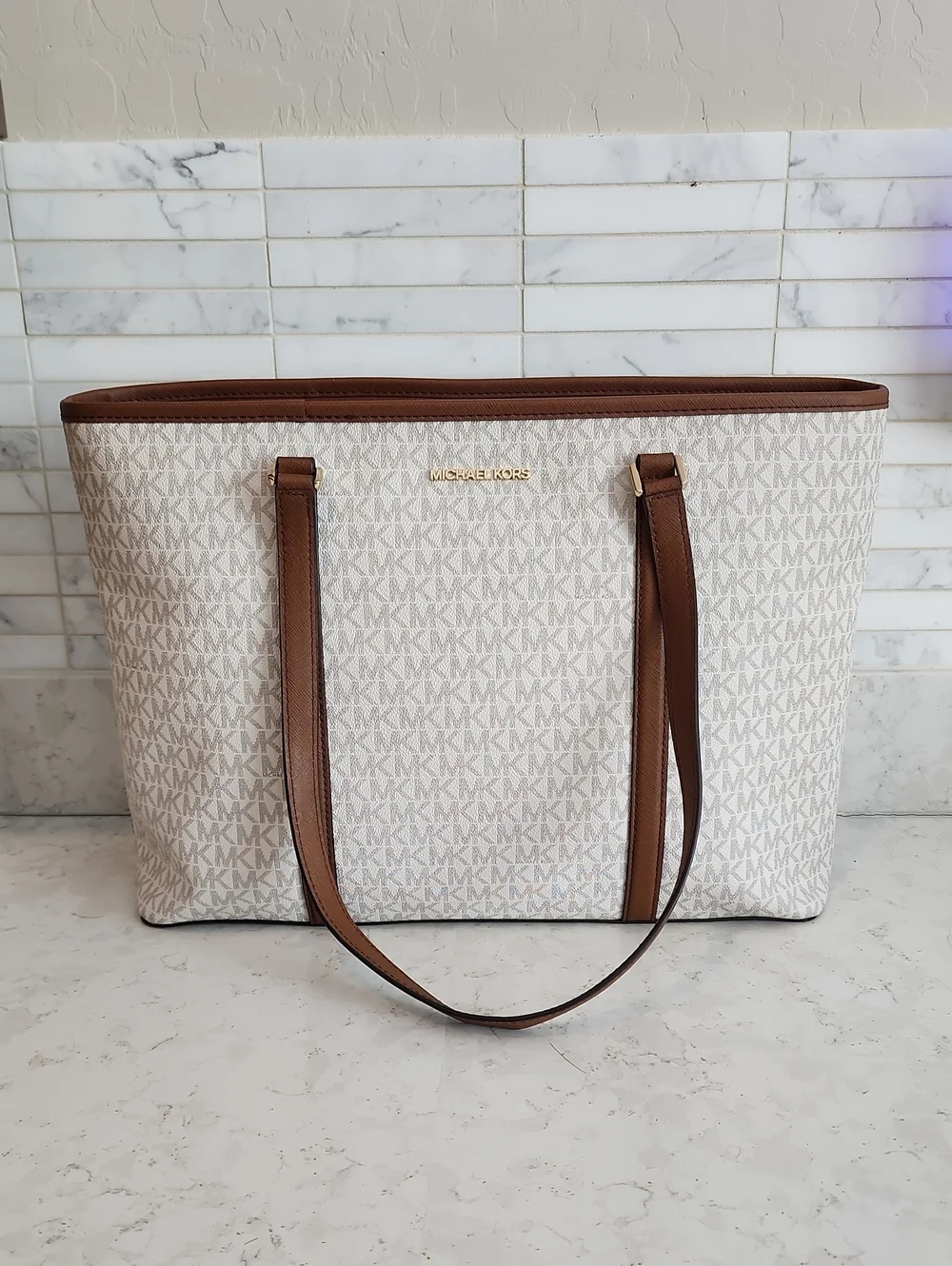 Michael Kors Cream and Brown Signature Tote